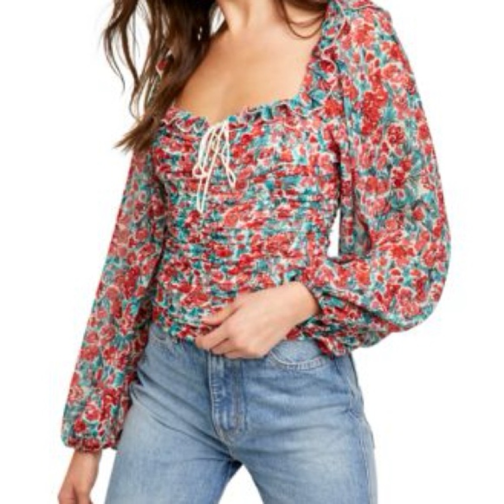 Free‎ People Bohemianfloral blouse ballon large sleeves size M